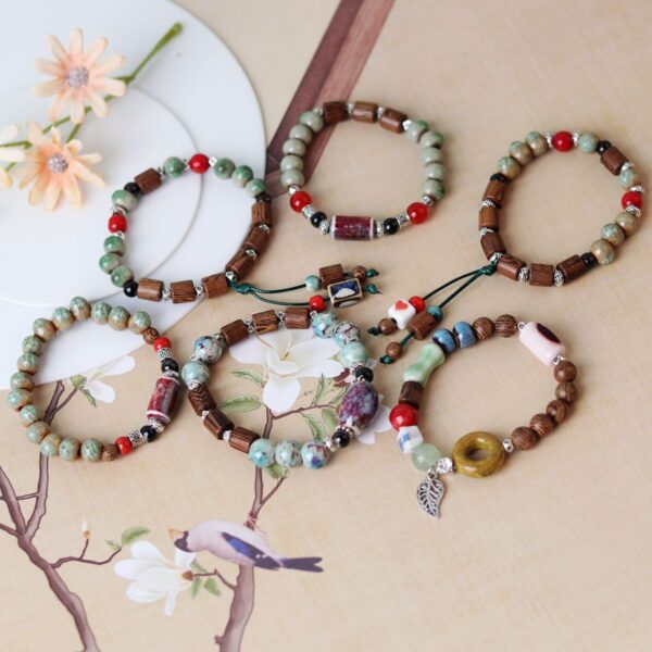 Jingdezhen Vintage Wood and Ceramic Stacking Bracelet