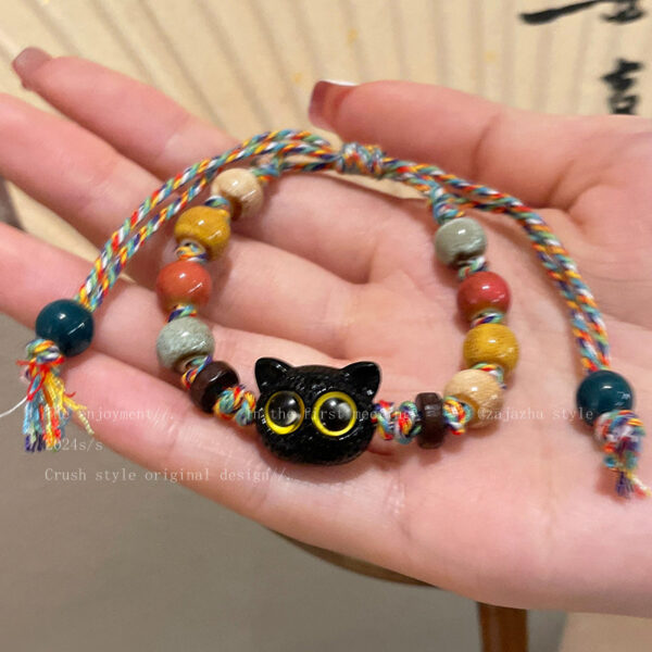 Jingdezhen Black Cat Color Cord Ceramic Beaded Bracelet